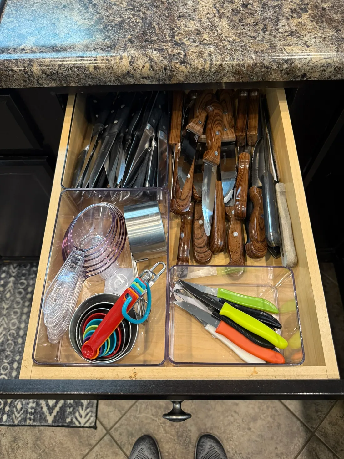 Actual completed utensil drawer, with knives and tools separated